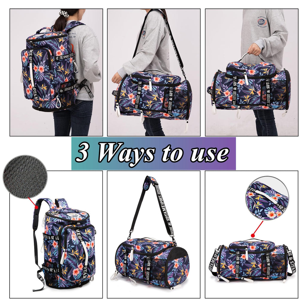 Gym Duffle Bag Backpack with Shoe Compartment,4 ways Travel Backpack for Women and Men,Multi-Functional Weekender bag with Waterproof Layer&Laptop Compartment for Fitness, Travel,Camping