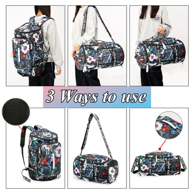 Gym Duffle Bag Backpack with Shoe Compartment,4 ways Travel Backpack for Women and Men,Multi-Functional Weekender bag with Waterproof Layer&Laptop Compartment for Fitness, Travel,Camping