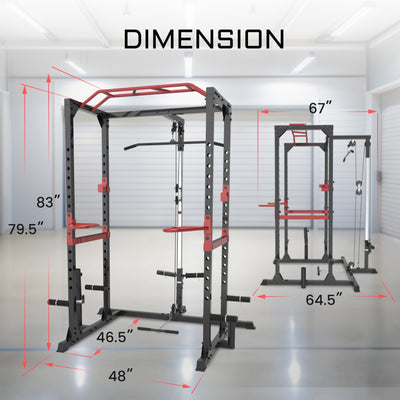 Fitness Reality Power Cage Squat Rack with Optional LAT Pulldown, Cable Crossover, 800 lb Capacity, Multi-Grip Pull-Up Bar, Adjustable Safety Bars, Strength Training for Home Gym