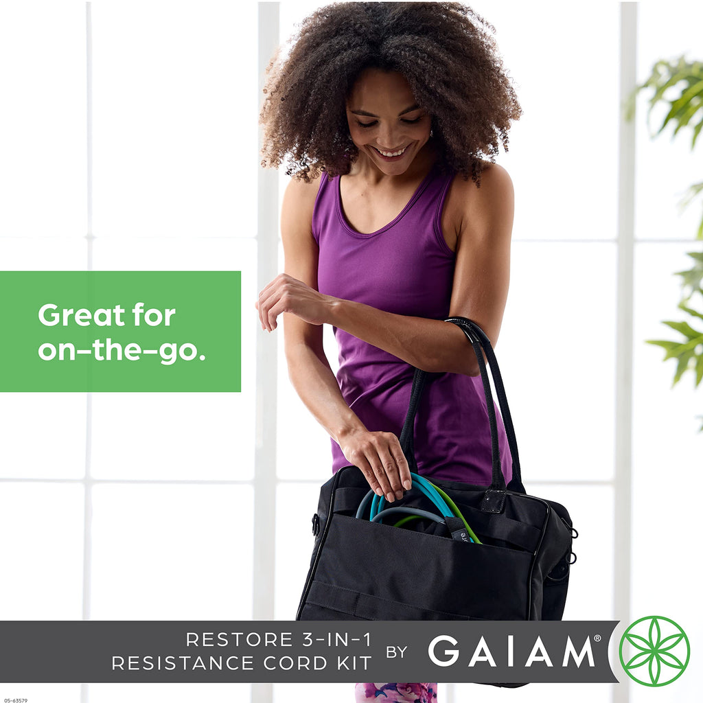 Gaiam 3-in-1 Resistance Band Kit with Comfort-Grip Handles and Interchangeable Strength Bands for High Intensity Training