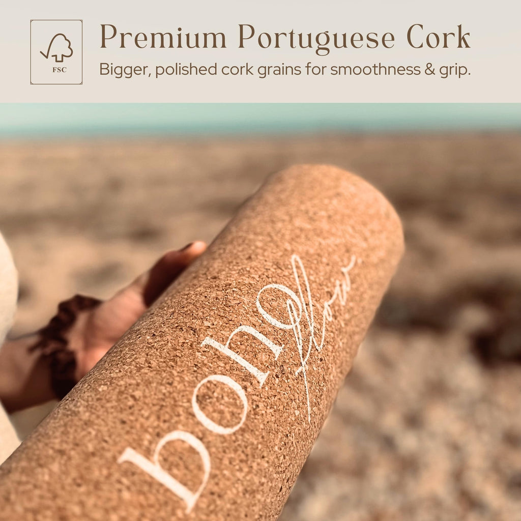 Premium Cork Yoga Mat Large 72"x26" – 5mm Thick Natural Rubber Cushioning - Non Slip Grip for Hot Yoga - Optional Alignment Lines & Elegant Yoga Bag Or Strap