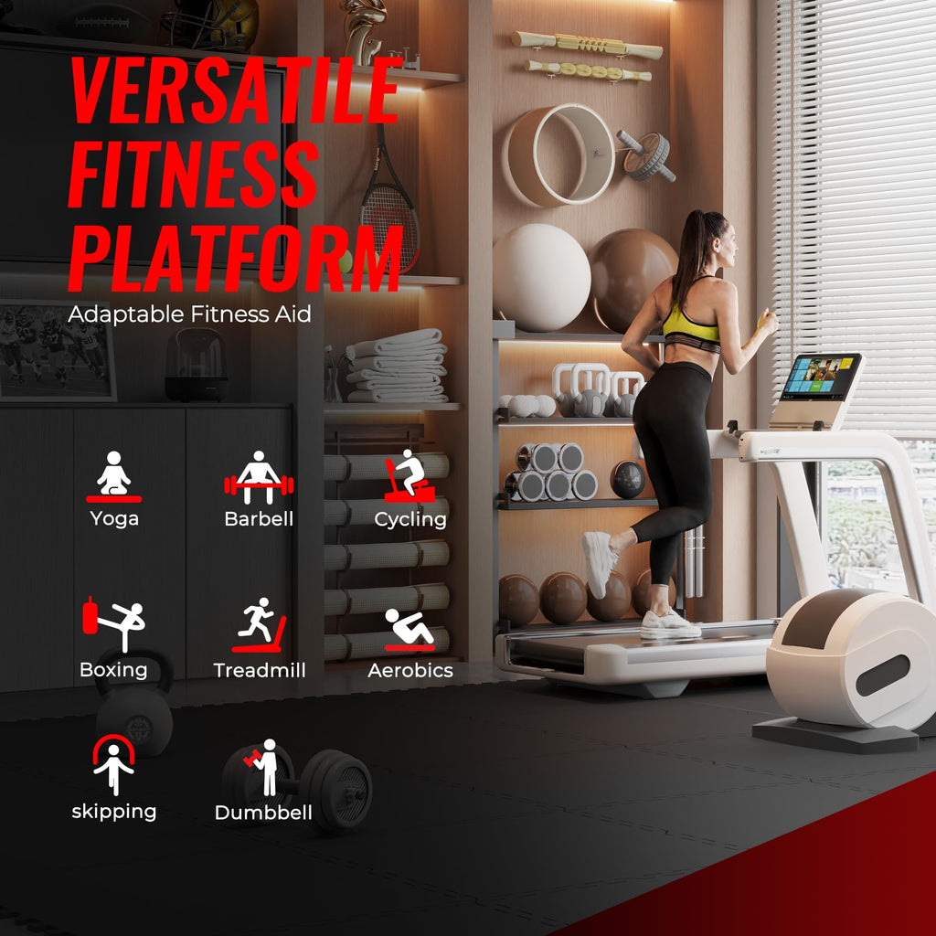 SUPERJARE 0.56'' Thick 12 Pcs 48 Sq Ft Rubber Top Exercise Equipment Mats, High Density EVA Foam Mats with Rubber Top, Interlocking Gym Flooring for Home Gym, Protective Workout Mat, Black/Grey