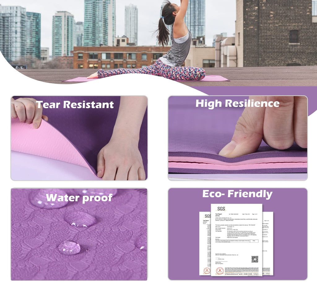 Yoga Mat Non Slip, Pilates Fitness Mats, Eco Friendly, Anti-Tear 1/4" Thick Yoga Mats for Women, Exercise Mats for Home Workout with Carrying Sling and Storage Bag