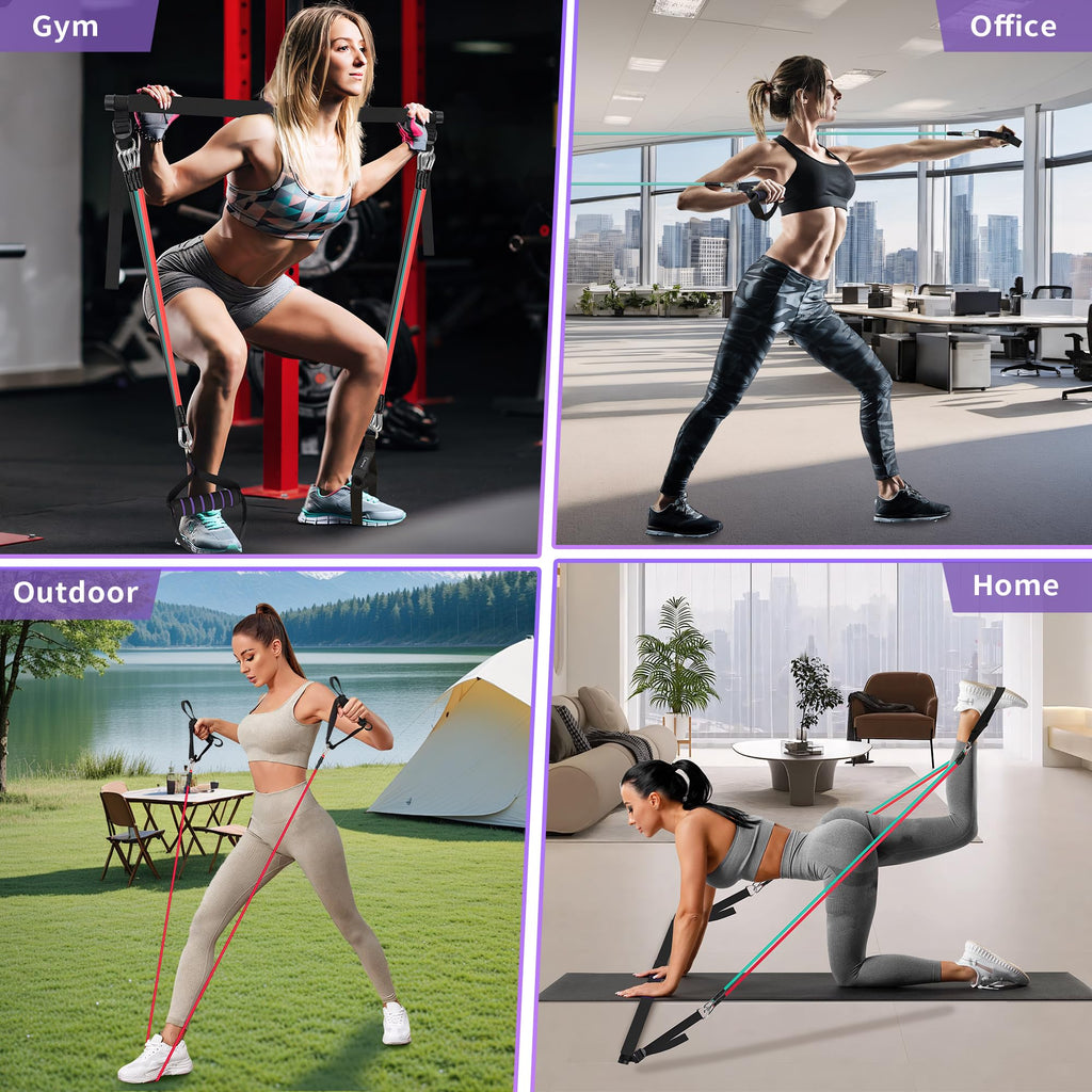 Portable Pilates Bar Kit with Resistance Bands for Men and Women - 3 Set Exercise Resistance Bands - Multifunctional Home Gym - Supports Full-Body Workouts – with Fitness Poster and Video