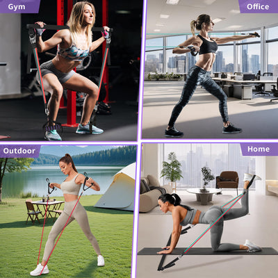 Portable Pilates Bar Kit with Resistance Bands for Men and Women - 3 Set Exercise Resistance Bands - Multifunctional Home Gym - Supports Full-Body Workouts – with Fitness Poster and Video