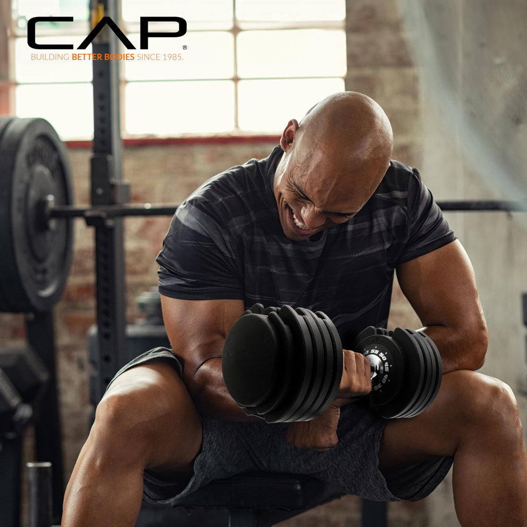 CAP Barbell ADJUSTABELL Adjustable Round Dumbbell Weights - Singles & Pairs | 12.5 lb, 25 lb & 55 lb | Multiple Handle Options