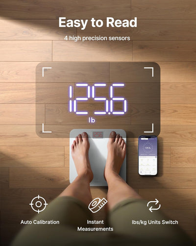 FITINDEX Smart Scale for Body Weight, Scale with BMI, Body Fat, Muscle Mass, Bluetooth,13 Body Composition Analyzer, Sync APP, Digital Bathroom, 400lb, White