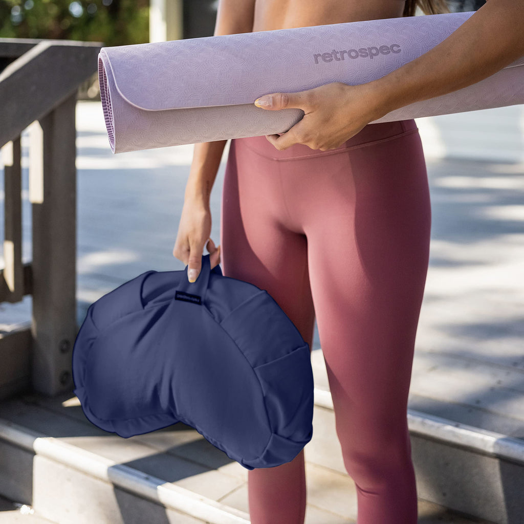 Retrospec Sedona Zafu Meditation Cushion with Buckwheat Hull Fill - Adjustable Yoga & Pilates Equipment Support - 17in Crescent Cotton Cover