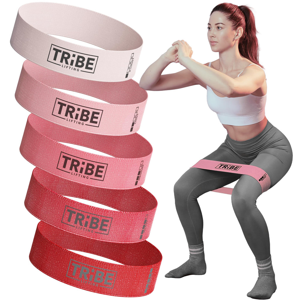 Tribe Lifting Fabric Resistance Bands for Glutes & Legs | 5 Fabric Workout Bands Set | Thick Booty Bands for Squats, Lunges, Hip Training, Physical Therapy & Home Workouts