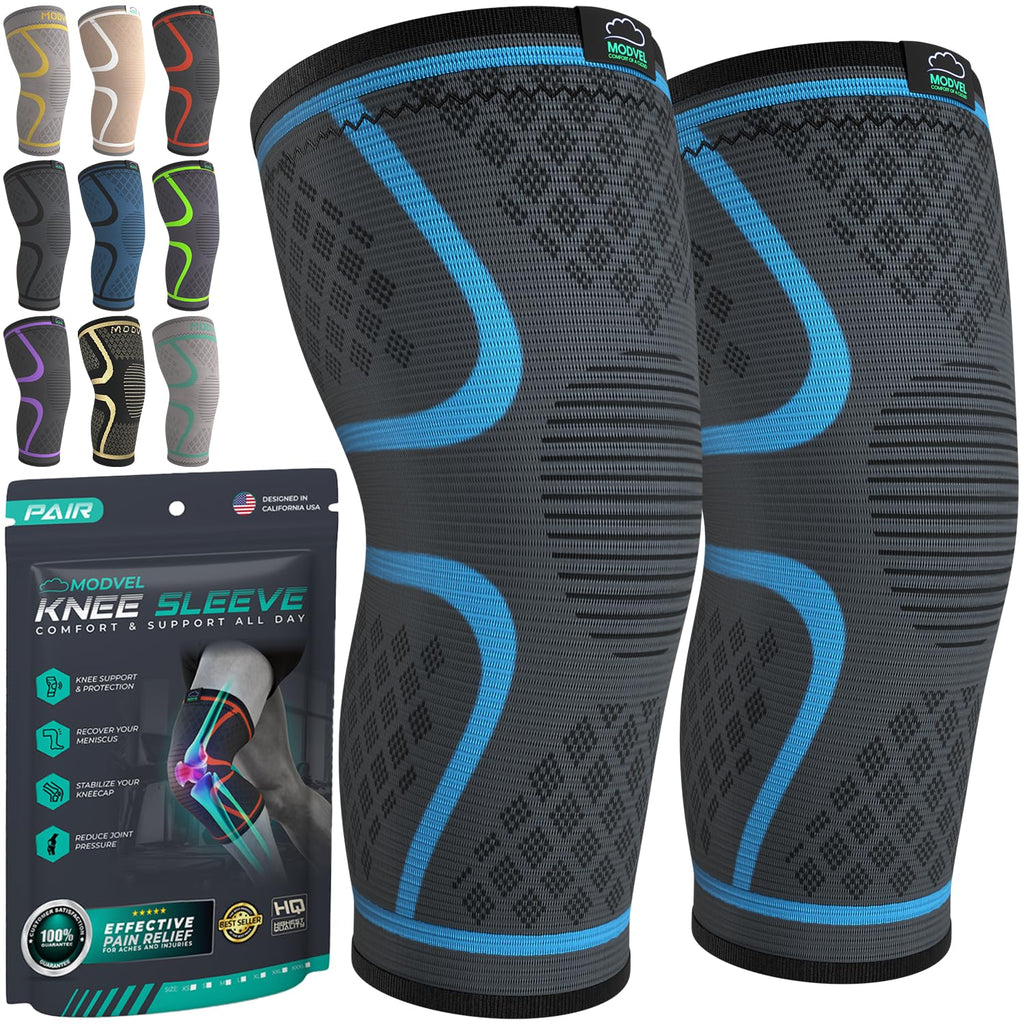 Modvel Compression Knee Brace for Women & Men, 2-Pack Knee Brace for Running Knee Pain, Knee Support Compression Sleeve, Workout Sports Knee Braces for Meniscus Tear, ACL & Arthritis Pain Relief