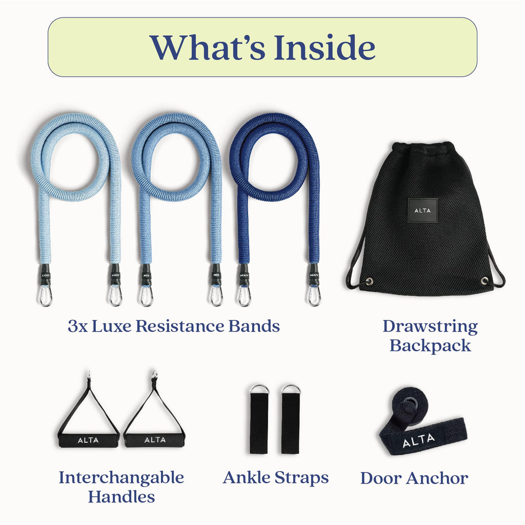 ALTA Resistance Tube Bands for Women - Full Kit Resistance Bands for Working Out with Handles, Ankle Straps, Door Anchor – Home Workout Bands for Physical Therapy, Pilates Long Exercise Bands Set