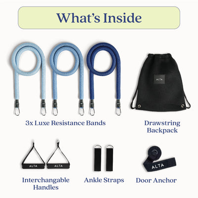 ALTA Resistance Tube Bands for Women - Full Kit Resistance Bands for Working Out with Handles, Ankle Straps, Door Anchor – Home Workout Bands for Physical Therapy, Pilates Long Exercise Bands Set