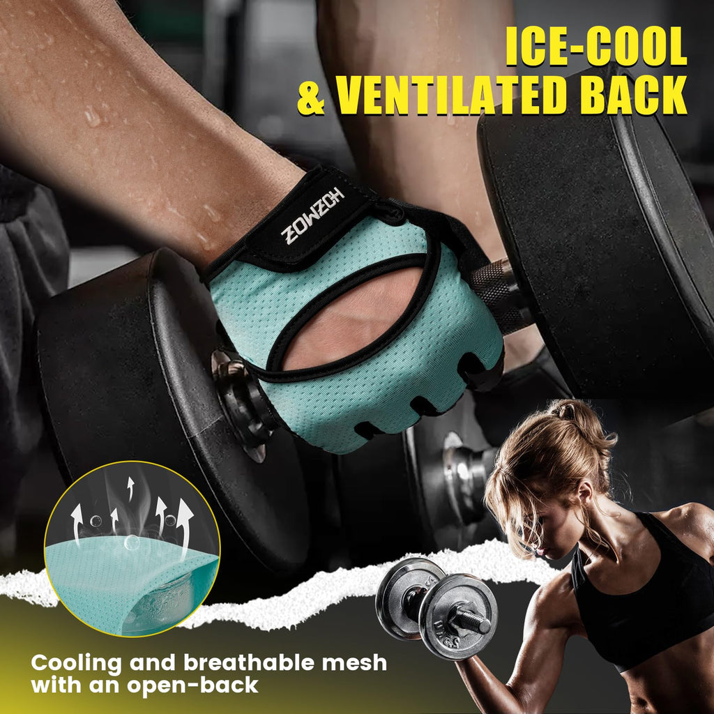 Ventilated Weight Lifting Gloves, Thick Padded Workout Gym Gloves with Full Palm Protection & Grip & Shock Absorption for Women & Men's Fitness Exercise Training
