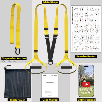 FITKIT Suspension Bodyweight Fitness Training Kit, Full Body Workouts Home Gym Resistance Trainer Straps for Total Body Workouts