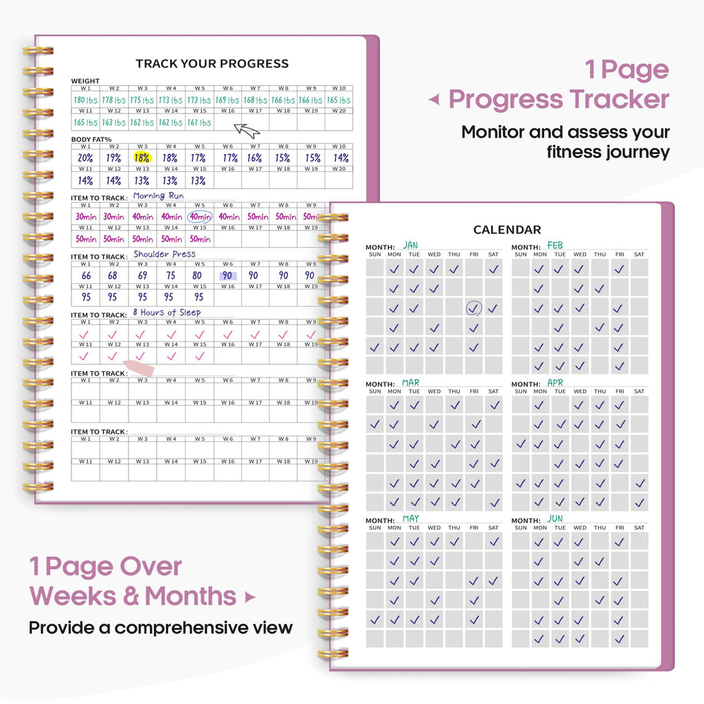 Fitness Workout Journal for Women & Men, A5(5.5" x 8.2") Workout Log Book Planner for Tracking, Progress, and Achieving Your Wellness Goals - Green