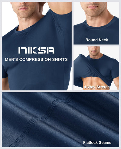 Niksa Men's Compression Shirts 1/2/4 Pack, Workout Gym Shirt Short Sleeve, Moisture Wicking Active Fit Base Layer T-Shirt