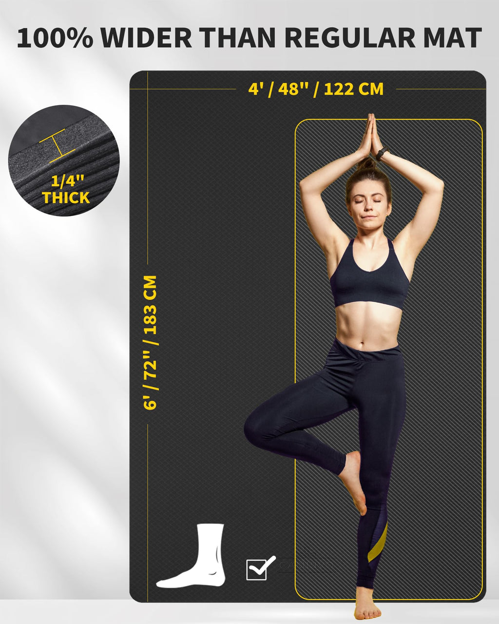 CAMBIVO Large Yoga Mat (6'x 4'), Extra Wide Workout Mat for Men and Women, Yoga Mat Thick 1/3 &1/4 Exercise Mats for Home Workout, Yoga, Pilates (Black,1/4 inch)