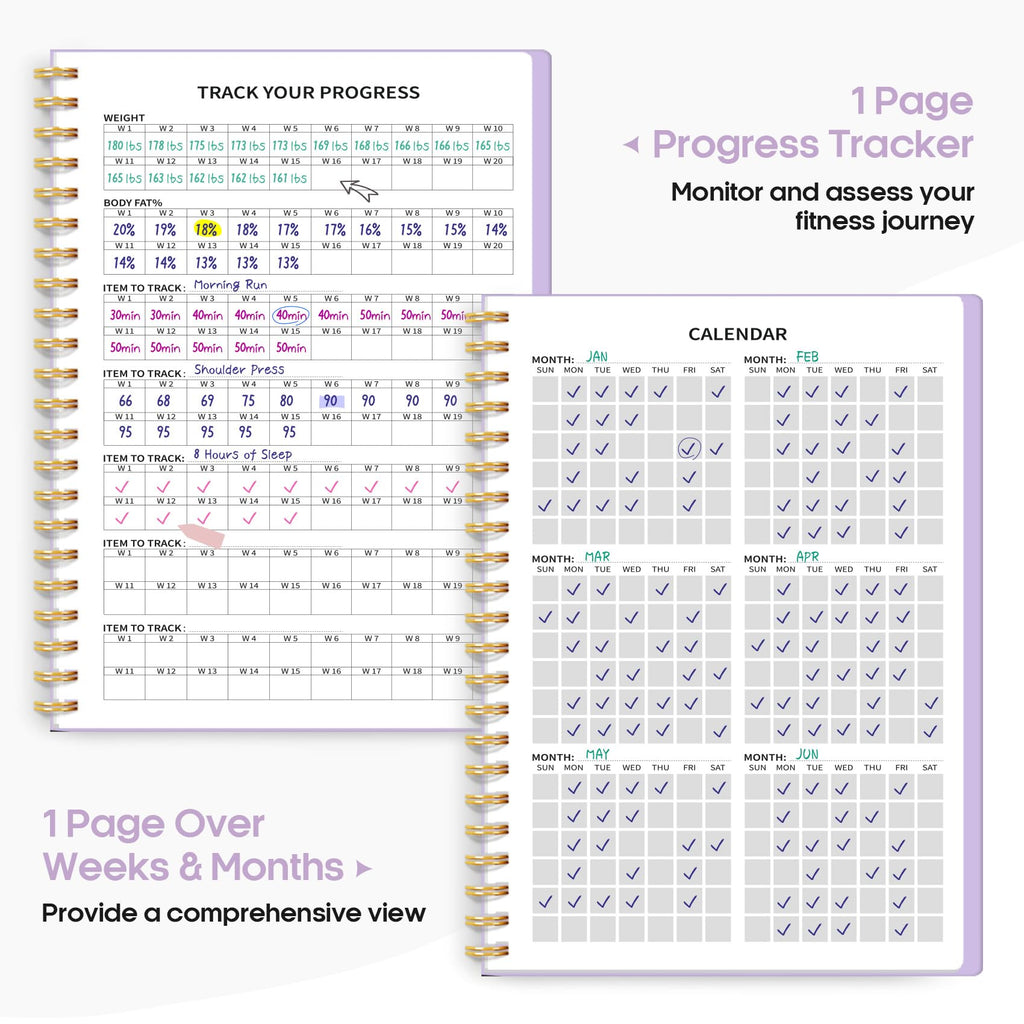 Fitness Workout Journal for Women & Men, A5(5.5" x 8.2") Workout Log Book Planner for Tracking, Progress, and Achieving Your Wellness Goals - Green