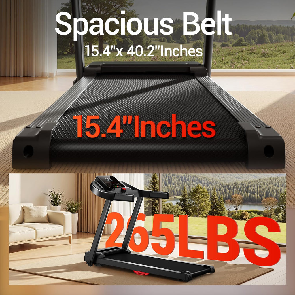 CURSOR FITNESS Home Folding Treadmill with Pulse Sensor, 2.5 HP Quiet Brushless, 7.5 MPH, 265 LBS Capacity