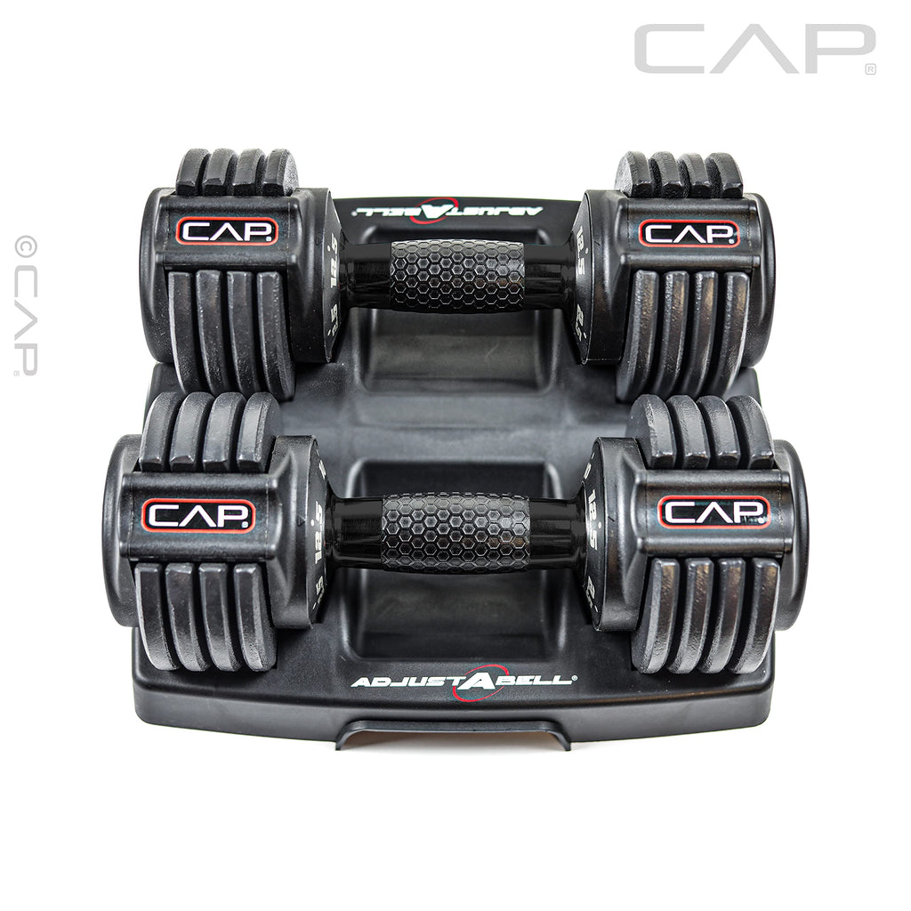 CAP Barbell ADJUSTABELL Adjustable Round Dumbbell Weights - Singles & Pairs | 12.5 lb, 25 lb & 55 lb | Multiple Handle Options