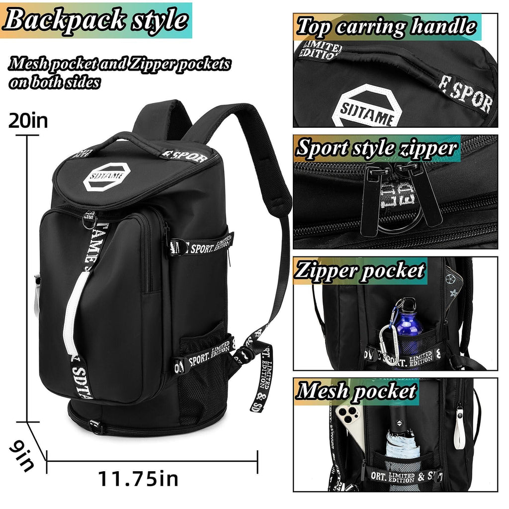 Gym Duffle Bag Backpack with Shoe Compartment,4 ways Travel Backpack for Women and Men,Multi-Functional Weekender bag with Waterproof Layer&Laptop Compartment for Fitness, Travel,Camping