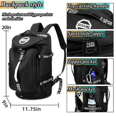 Gym Duffle Bag Backpack with Shoe Compartment,4 ways Travel Backpack for Women and Men,Multi-Functional Weekender bag with Waterproof Layer&Laptop Compartment for Fitness, Travel,Camping