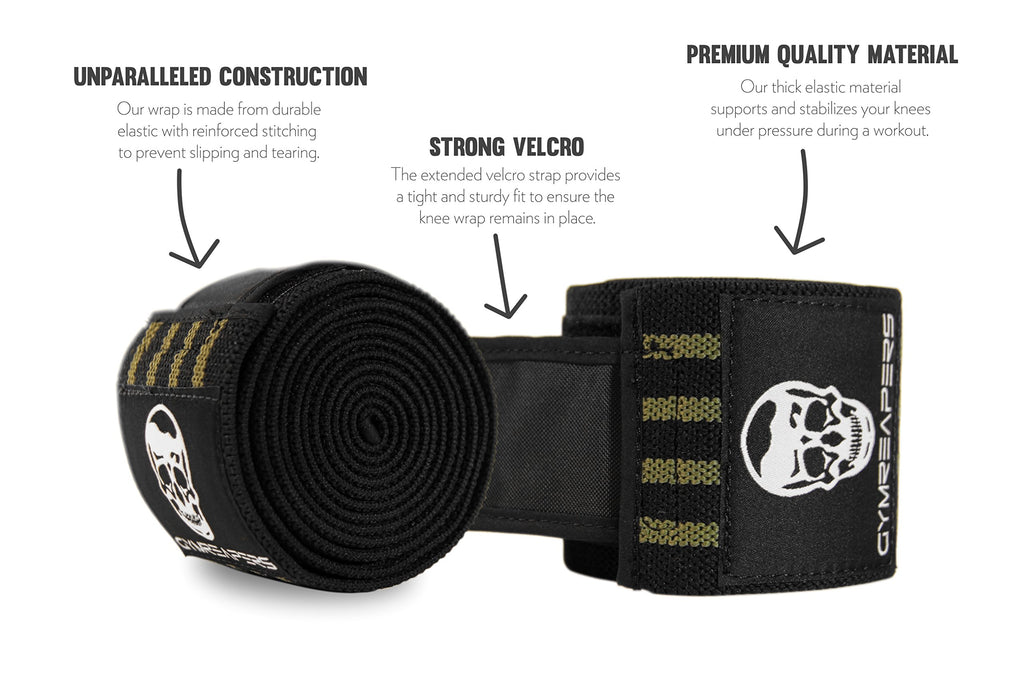 Gymreapers Knee Wraps for Squats and Powerlifting 72 Inch Compression Wraps with Strap for Men & Women Weightlifting Support
