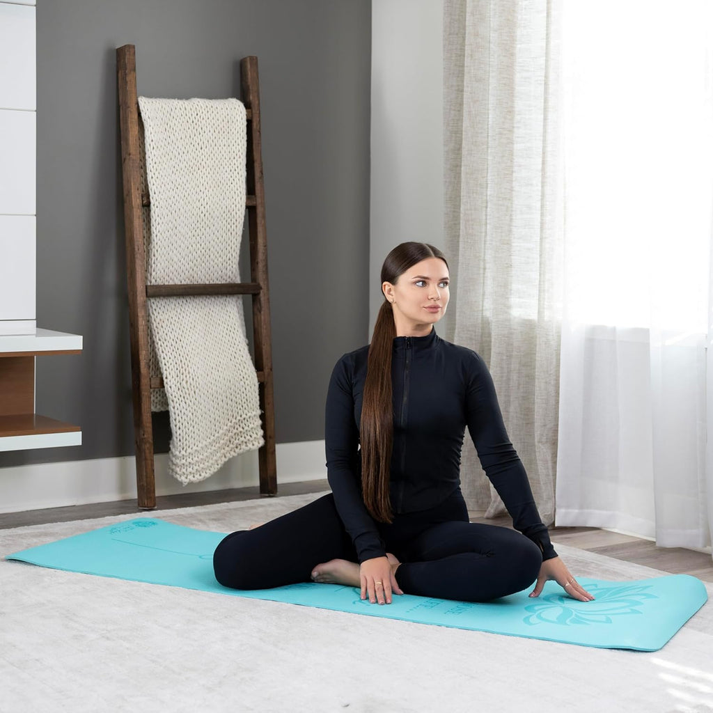 Yoga Mat – Laser-Engraved Affirmation, Non-Slip Eco TPE, 72" x 24" x 6mm, Lightweight Blue Mat for Mindful Movement and Recovery