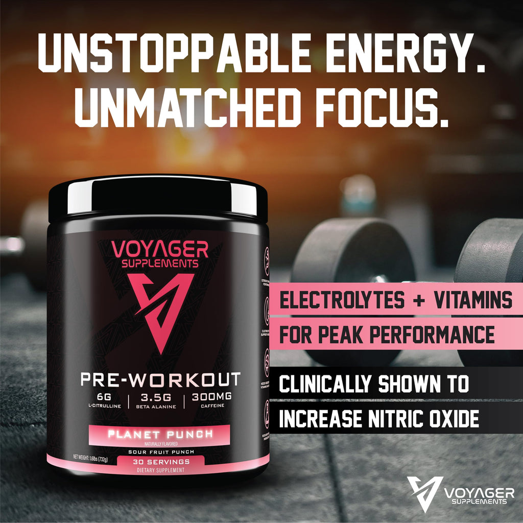 Voyager Pre-Workout Rocket Razz – Creatine-Free Powder w/L-Citrulline, Beta-Alanine, Caffeine – Supports Energy, Endurance & Focus – 30 Servings – No Artificial Fillers – GMP Certified