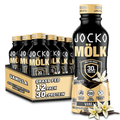 Jocko Mölk 30g Grass Fed Protein Shakes – No Added Sugar Protein Drinks KETO Friendly - Ready to Drink 12 FL Oz (Pack of 12) Banana Cream