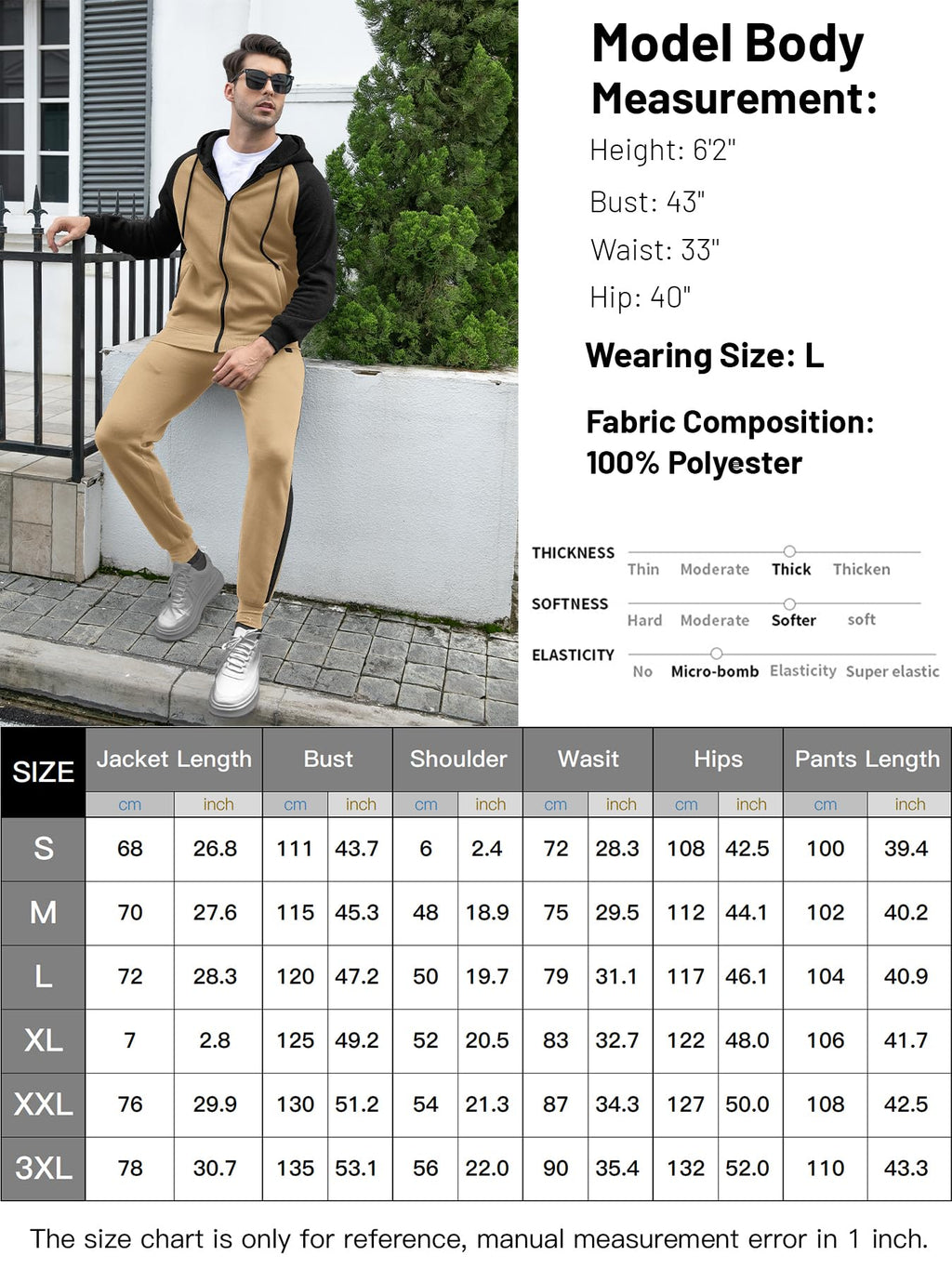 Men's Tracksuit 2 Pieces Set Zip Up Hoodie Sweatsuits Athletic Jogging Suit Set Casual Outfit with Pockets