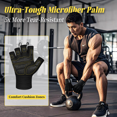 Weight Lifting Gloves with Wrist Support, Gym Workout Gloves for Men Women, Full Palm 6mm Padded & Grip, Exercise Wrist Wraps for Weightlifting, Fitness, Strength Training