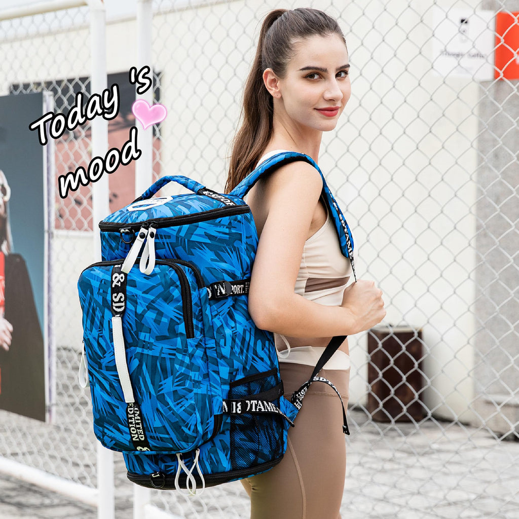 Gym Duffle Bag Backpack with Shoe Compartment,4 ways Travel Backpack for Women and Men,Multi-Functional Weekender bag with Waterproof Layer&Laptop Compartment for Fitness, Travel,Camping