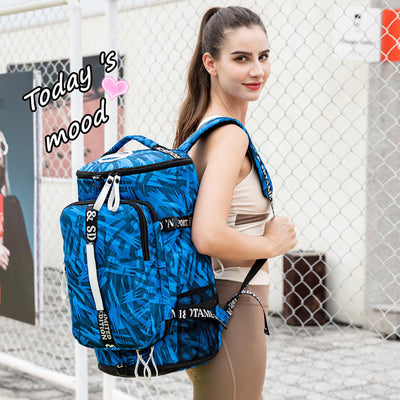 Gym Duffle Bag Backpack with Shoe Compartment,4 ways Travel Backpack for Women and Men,Multi-Functional Weekender bag with Waterproof Layer&Laptop Compartment for Fitness, Travel,Camping