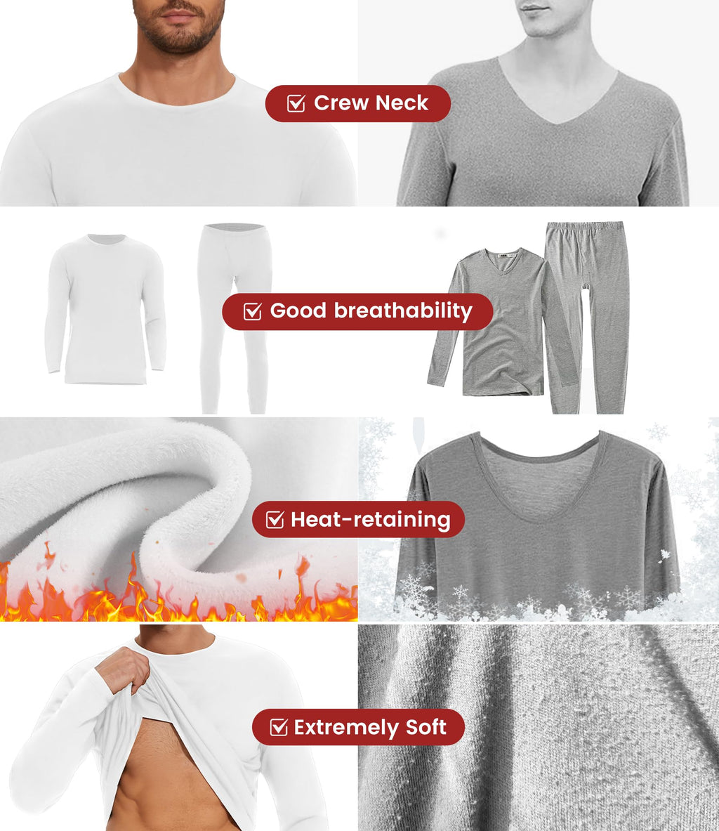 Thermal Underwear for Men Long Johns Set - Fleece Lined Base Layer for Cold Weather Winter Clothes