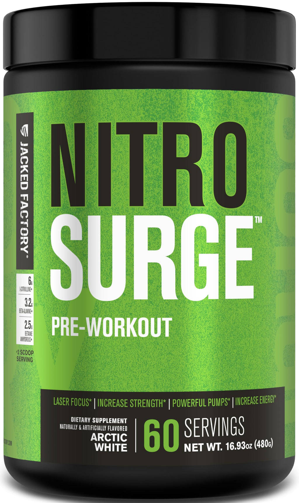 Jacked Factory NITROSURGE Pre Workout Supplement - Endless Energy, Instant Strength Gains, Clear Focus, Intense Pumps - NO Booster & Preworkout Powder with Beta Alanine - 30 Servings, Cherry Limeade