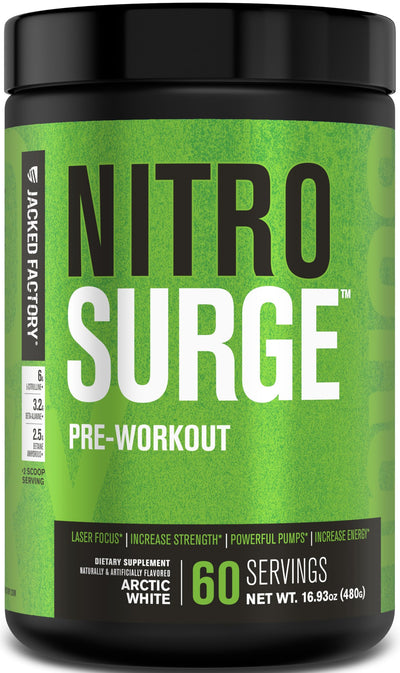 Jacked Factory NITROSURGE Pre Workout Supplement - Endless Energy, Instant Strength Gains, Clear Focus, Intense Pumps - NO Booster & Preworkout Powder with Beta Alanine - 30 Servings, Cherry Limeade