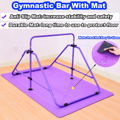 MARFULA Foldable Gymnastic Bar for Kids Ages 3-9, 9 Height Levels, 200 lbs Weight Capacity, 5 Ft Length Gymnastic Kip Bar with Mat, Gymnastic Equipment for Home and Gym Center Indoor Outdoor Use