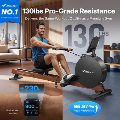 MERACH Pro-Grade Rowing Machines for Home, Smart Magnetic Rowing Machine with Self-Generation, Double Resistance and 400 LBS MAX Load, Wooden Tracks for Silent Sliding, MERACH App 1000+ Course & Games