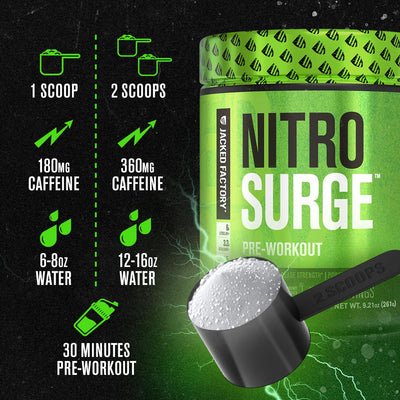 Jacked Factory NITROSURGE Pre Workout Supplement - Endless Energy, Instant Strength Gains, Clear Focus, Intense Pumps - NO Booster & Preworkout Powder with Beta Alanine - 30 Servings, Cherry Limeade