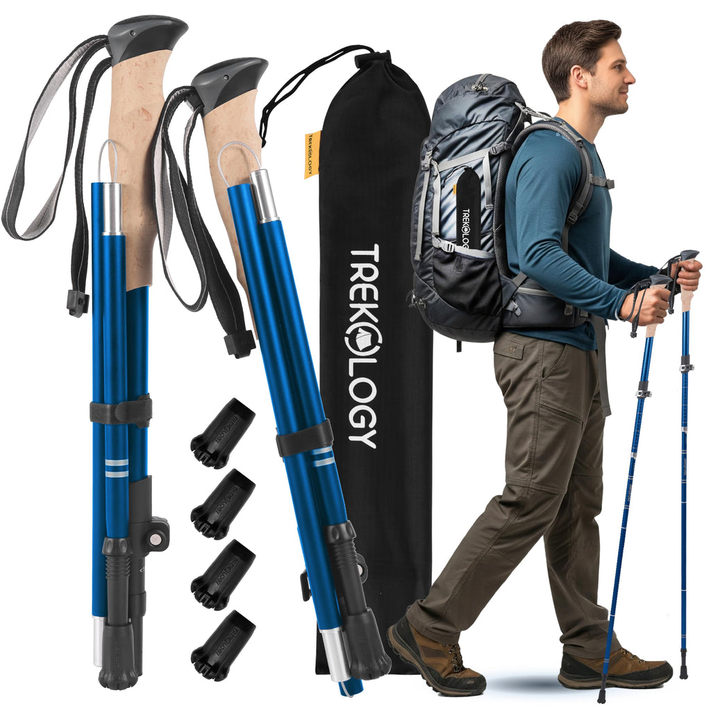 TREKOLOGY Trekking Poles – Lightweight, Adjustable Hiking Sticks for Men & Women – Durable Aluminum, Compact & Foldable with Comfortable Grip – Perfect for Hiking, Walking & Seniors, TREKZ XE