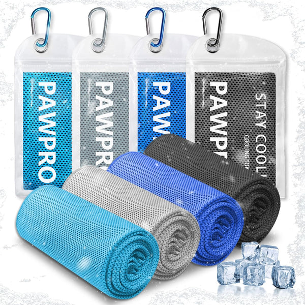 PAWPRO 4 Packs Cooling Towels for Neck and Face, Soft Breathable Gym Towels with Waterproof Bag & Carabiner, Multi-Colored Sweat Towels for Gym, Running, Yoga, Travel, Climb