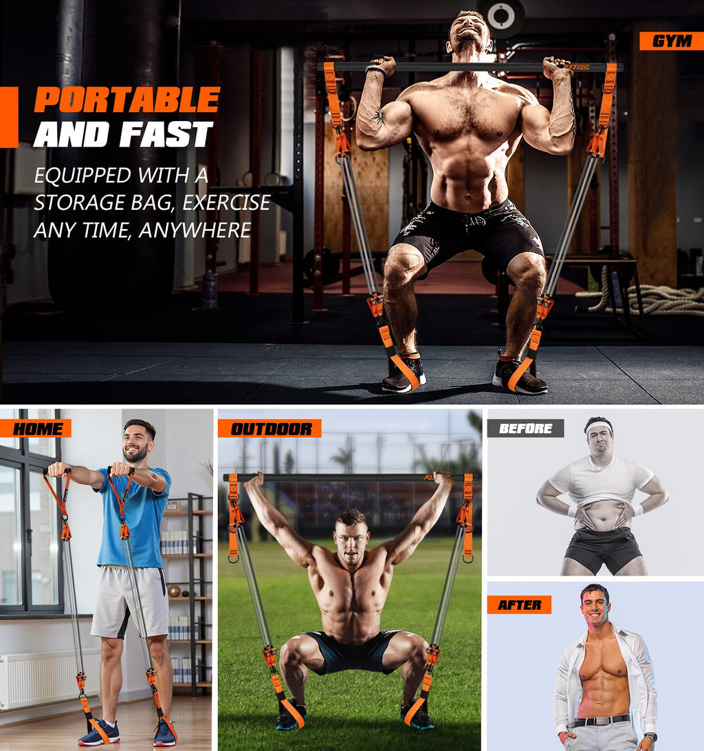 Pilates Bar Kit with Resistance Bands, Heavy Duty Pilates Equipment for Men, Strength Training Bar for Legs, Hip, Back, Arm, Abs, Chest, Shoulders, Portable Home Gym Full Body Workout Equipment