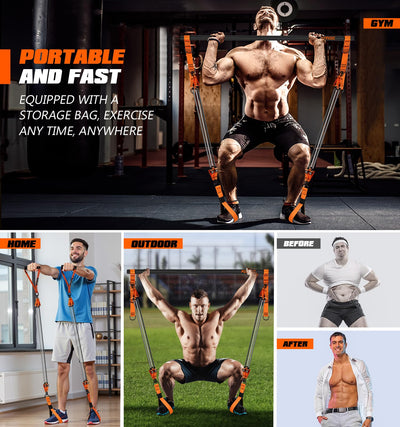 Pilates Bar Kit with Resistance Bands, Heavy Duty Pilates Equipment for Men, Strength Training Bar for Legs, Hip, Back, Arm, Abs, Chest, Shoulders, Portable Home Gym Full Body Workout Equipment