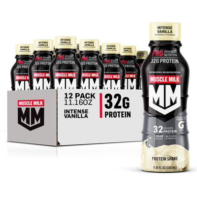 Muscle Milk Pro Advanced Nutrition Protein Shake, Knockout Chocolate, 11.16 Fl Oz (Pack of 12), 32g Protein, 1g Sugar, 16 Vitamins & Minerals, 5g Fiber, Workout Recovery, Energizing Snack, Packaging May Vary