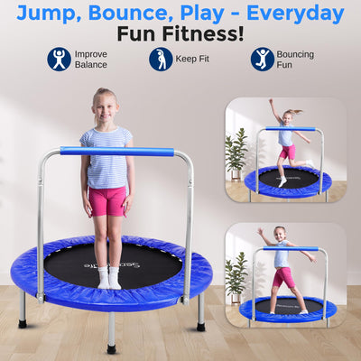 SereneLife 36/40" Foldable Mini Trampoline - Compact Fitness Trampoline for Kids Adults, Exercise Rebounder with Foam Handle, Indoor/Garden Workout Equipment, Max Load 150/220 lbs