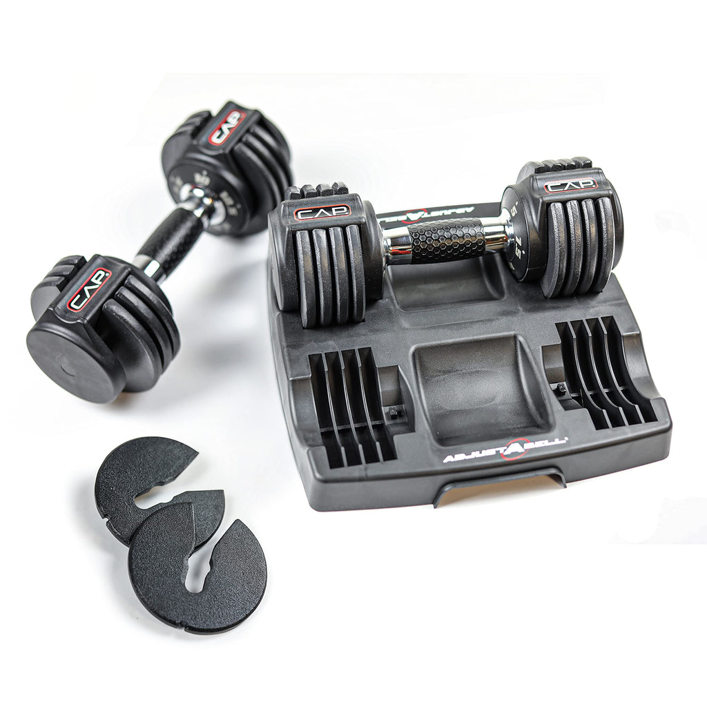 CAP Barbell ADJUSTABELL Adjustable Round Dumbbell Weights - Singles & Pairs | 12.5 lb, 25 lb & 55 lb | Multiple Handle Options
