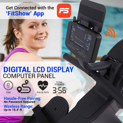 SereneLife Smart Rowing Machine-Home Machine with Smartphone Fitness Monitoring App, Magnetic Row Machine for Gym or Home Use, 16 Levels Resistance