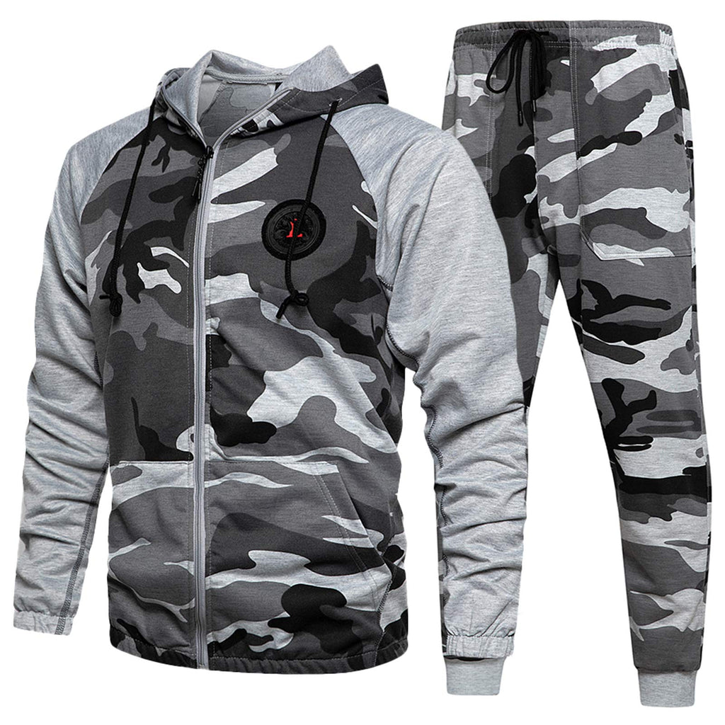 DUOFIER Men's Hooded Athletic Tracksuit Casual Full Zip Jogging Sweatsuits