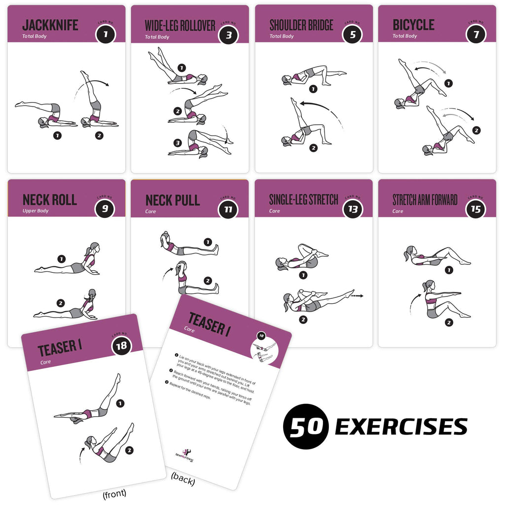 NewMe Fitness Stretching Workout Cards, Instructional Fitness Deck for Women & Men, Beginner Fitness Guide to Training Exercises at Home or Gym